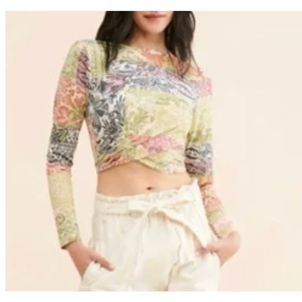 Anthropologie Daily Practice Multicolor Floral Print Crop Twist Top Boho Size XL